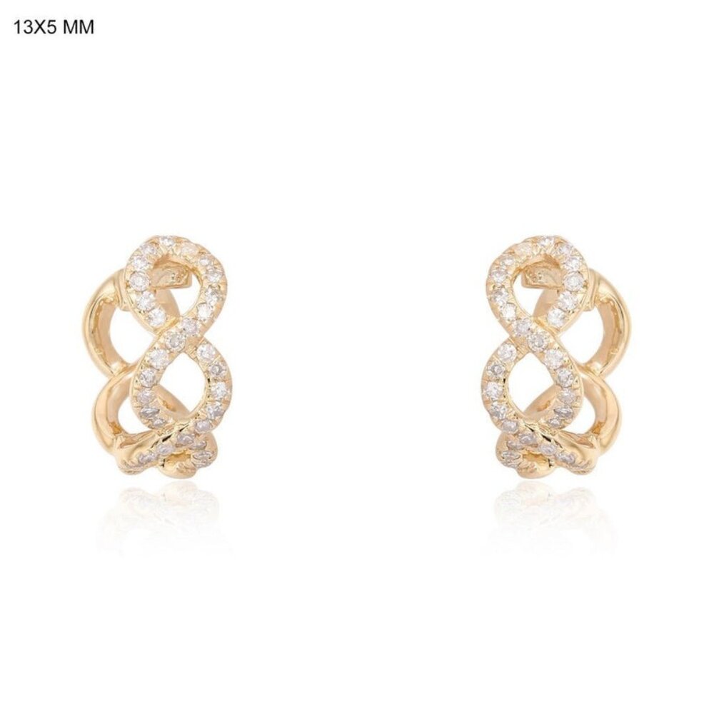 Infinity Twist 14K (or 18k upon request) Yellow Gold Diamond Huggie Earrings